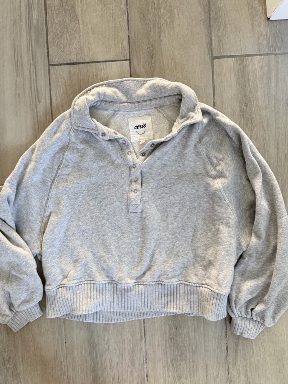 aerie Heather Gray Snap-Front Pullover - Picture 2 of 4